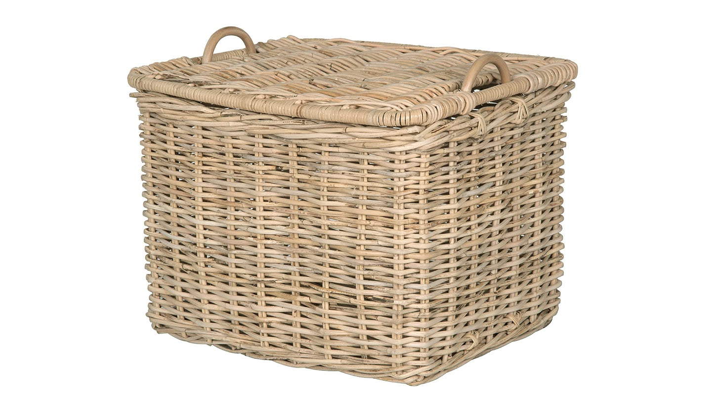 KOUBOO Rattan Core Rectangular Storage Basket with Lid, Large - Wicker Basket, Decorative Storage Box, Home Organizer, Laundry Hamper, Toy Box, Kitchen Storage, Natural