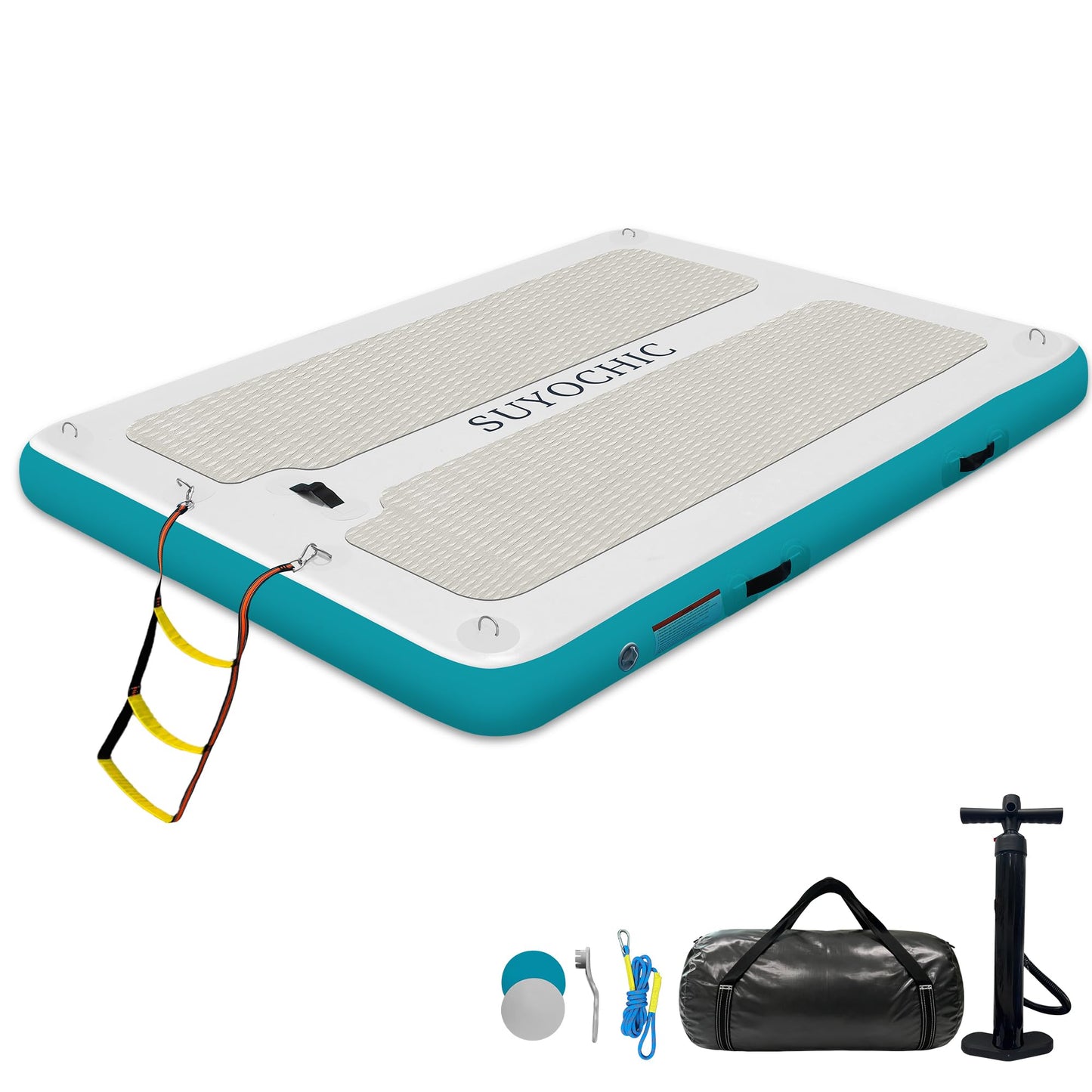 SUYOCHIC 10FT x 6FT Inflatable Floating Dock with EVA Non-Slip Surface, Air Dock Floating Platform Lake Floats, Water Mat Floating Island Raft Mat for Lake Beach Boat Ocean