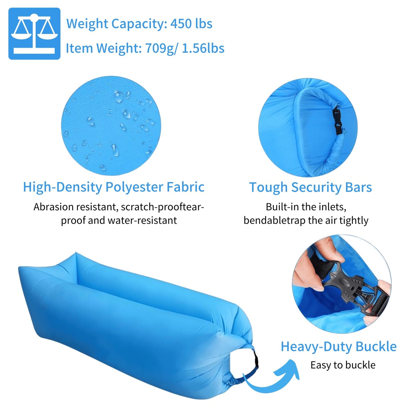 LONGJIN Inflatable Lounger Air Sofa Hammock, Inflatable Couch for Camping, Portable Waterproof Anti-Air Leaking Pouch Couch Air Chair for Outdoor, Beach, Hiking, Picnics, Music Festivals (Green)