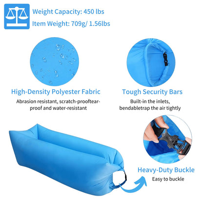 LONGJIN Inflatable Lounger Air Sofa Hammock, Inflatable Couch for Camping, Portable Waterproof Anti-Air Leaking Pouch Couch Air Chair for Outdoor, Beach, Hiking, Picnics, Music Festivals (Green)