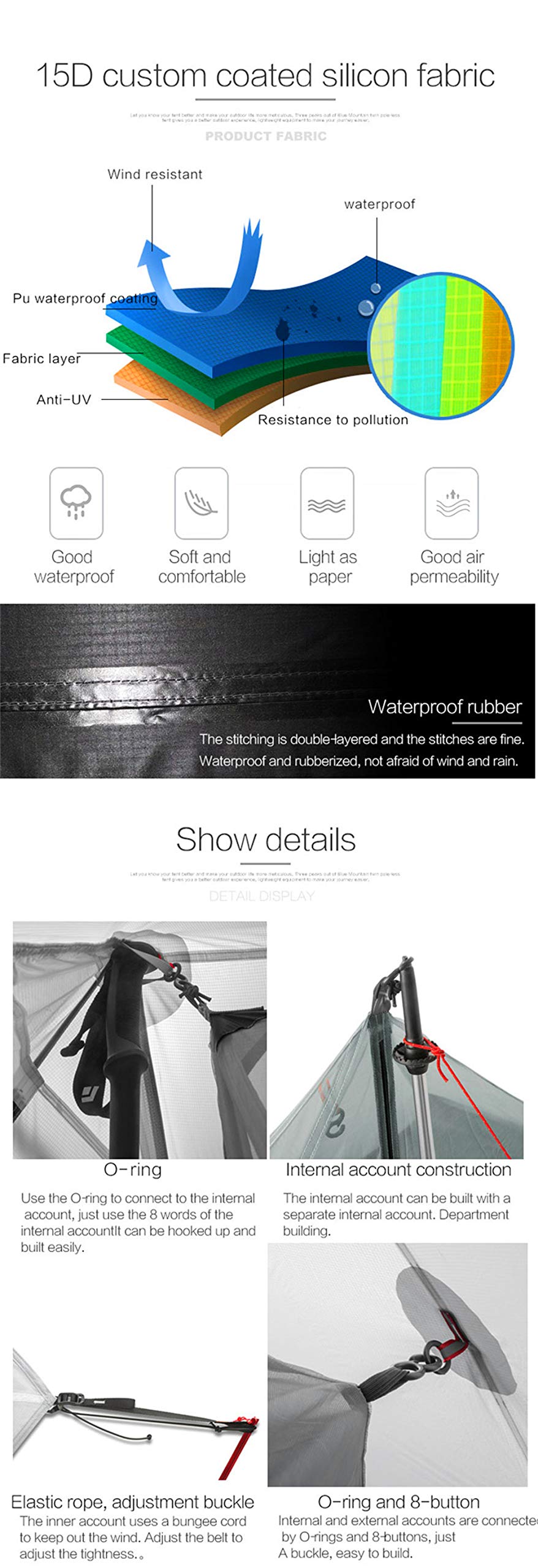 3F UL GEAR Lanshan 2 Person Tent Hiking Ultralight Camping Tent Professional 15D Silnylon Rodless Trekking Pole Tent Waterproof Backpacking Outdoor for Camping, Bivvy (2P Gray 4 Season)