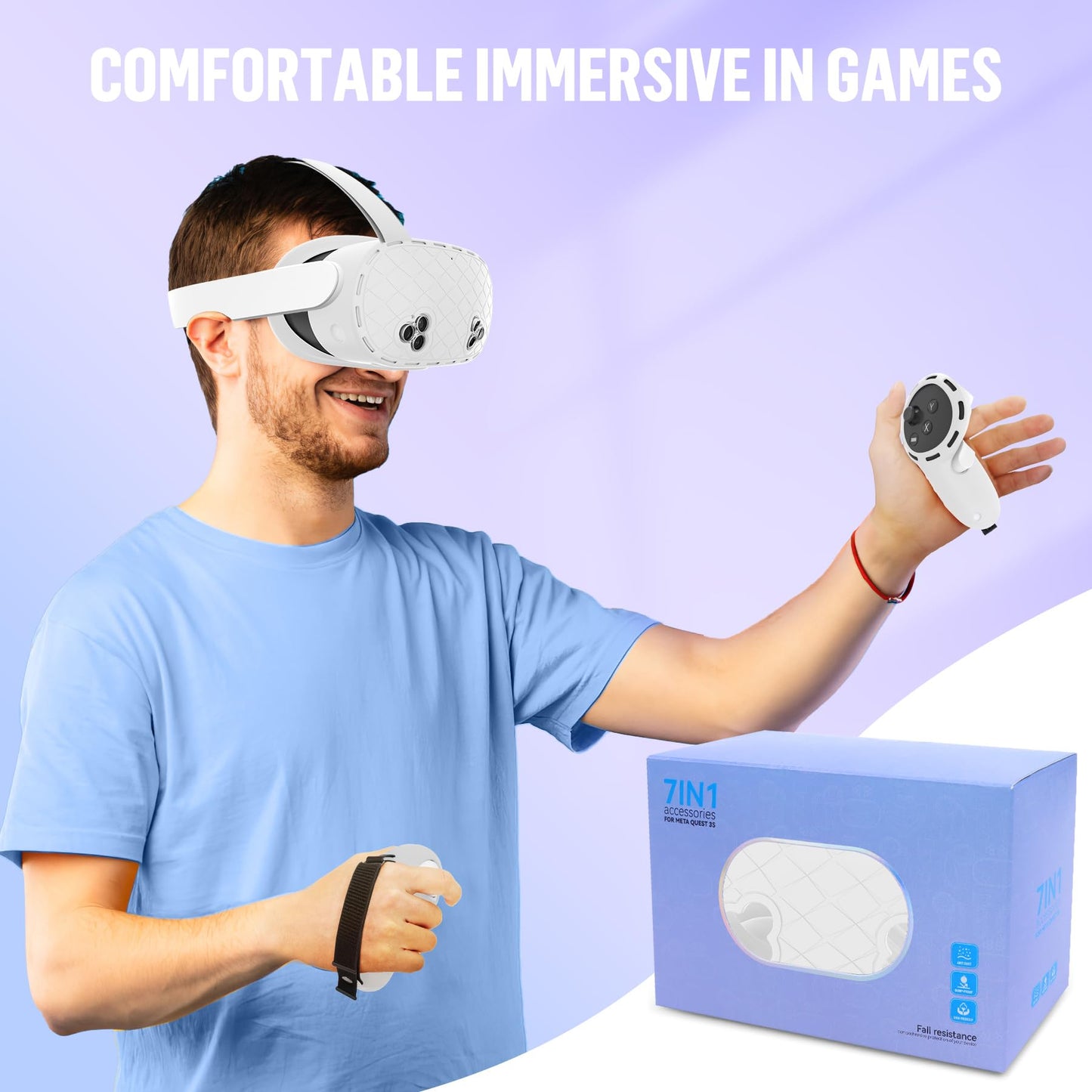 Silicone Cover Set Compatible with Meta/Oculus Quest 3s Accessories, Silicone Face Cover, Controller Grip Cover, Camera Lens Protector, VR Shell Cover, Protective Lens Cover, Not Fit Quest 3