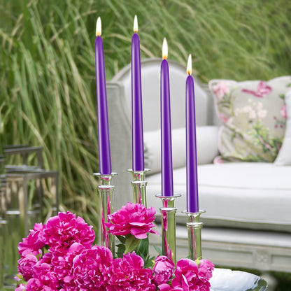 Purple Taper Candles, Set of 24 Unscented and Smokeless 10 Inch Taper Candles Long Burning, Paraffin Wax with Cotton Wicks for Burning Approxinately 7-8 Hours Time