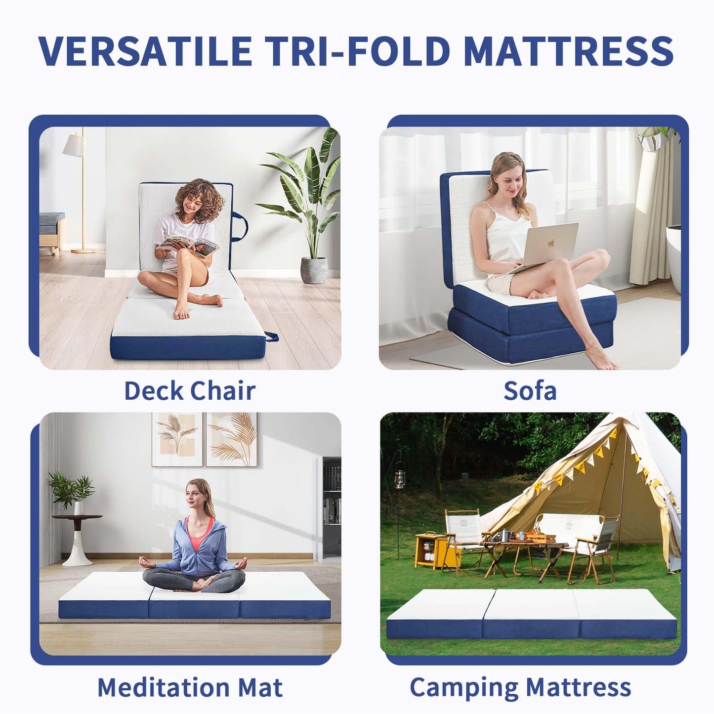 CYMULA Folding Mattress Single Size,6 inch Memory Foam Tri Portable Trifold Mattress Topper Single with Breathable & Washable Cover, Foldable Sofa for Camping(25"×75"×6")