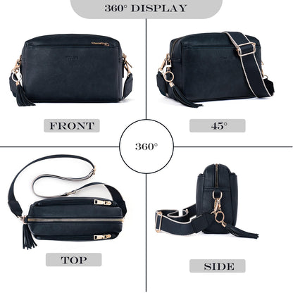 Roulens Triple Zip Small Crossbody Bag for women,Wide Strap Cell Phone Purse Shoulder Handbag Wallet with Credit Card Slots