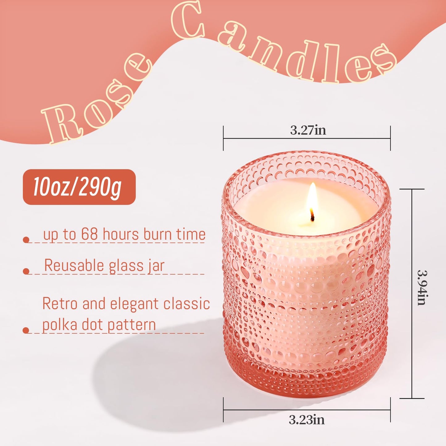 DARJEN Rose Scented Candles for Home- 10oz 68H Natural Soy Wax Aromatherapy Jar Candle, Decorative Aesthetic Candles for Master Bedroom, Date Nights, Self-Care Sunday, Luxury Gift for Women