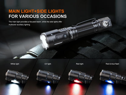 Fenix TK25R 3600 Lumen Tactical Flashlight, USB-C Rechargeable Duty Light with UV, Red & Red/Blue Flashing, IP68 Waterproof with Lumentac Organizer