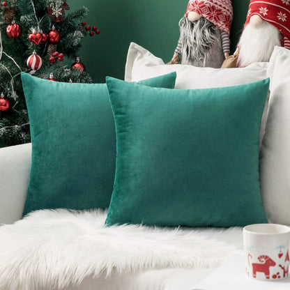 MIULEE Green Velvet Throw Pillow Covers - Soft Decorative Square Cushions | 12x12 Inch Set of 2