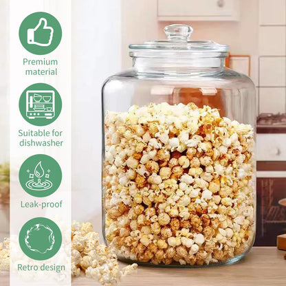 LECEHIVO 2 Pcs 6 Gallon Glass Jar with Lid Large Airtight Food Storage Canister Big Opening Cookie Canning Pot Containers for Flour, Sugar, Dog Treats, Candy, Pasta, and Kitchen Use