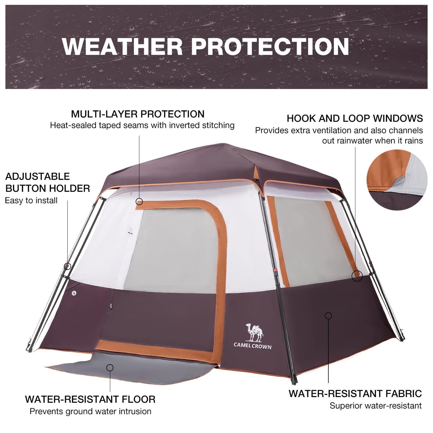 CAMEL CROWN 4/6 Person Instant Cabin Tent, Pop Up Windproof Tents for Camping, 60-Second Setup Family Tent with Carry Bag for Outdoor Hiking