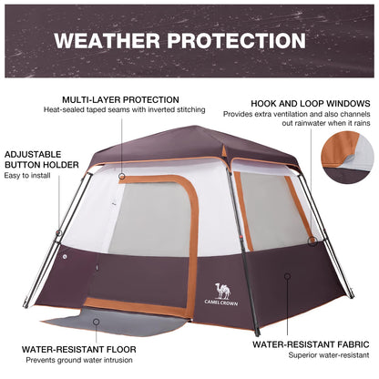 CAMEL CROWN 4/6 Person Instant Cabin Tent, Pop Up Windproof Tents for Camping, 60-Second Setup Family Tent with Carry Bag for Outdoor Hiking