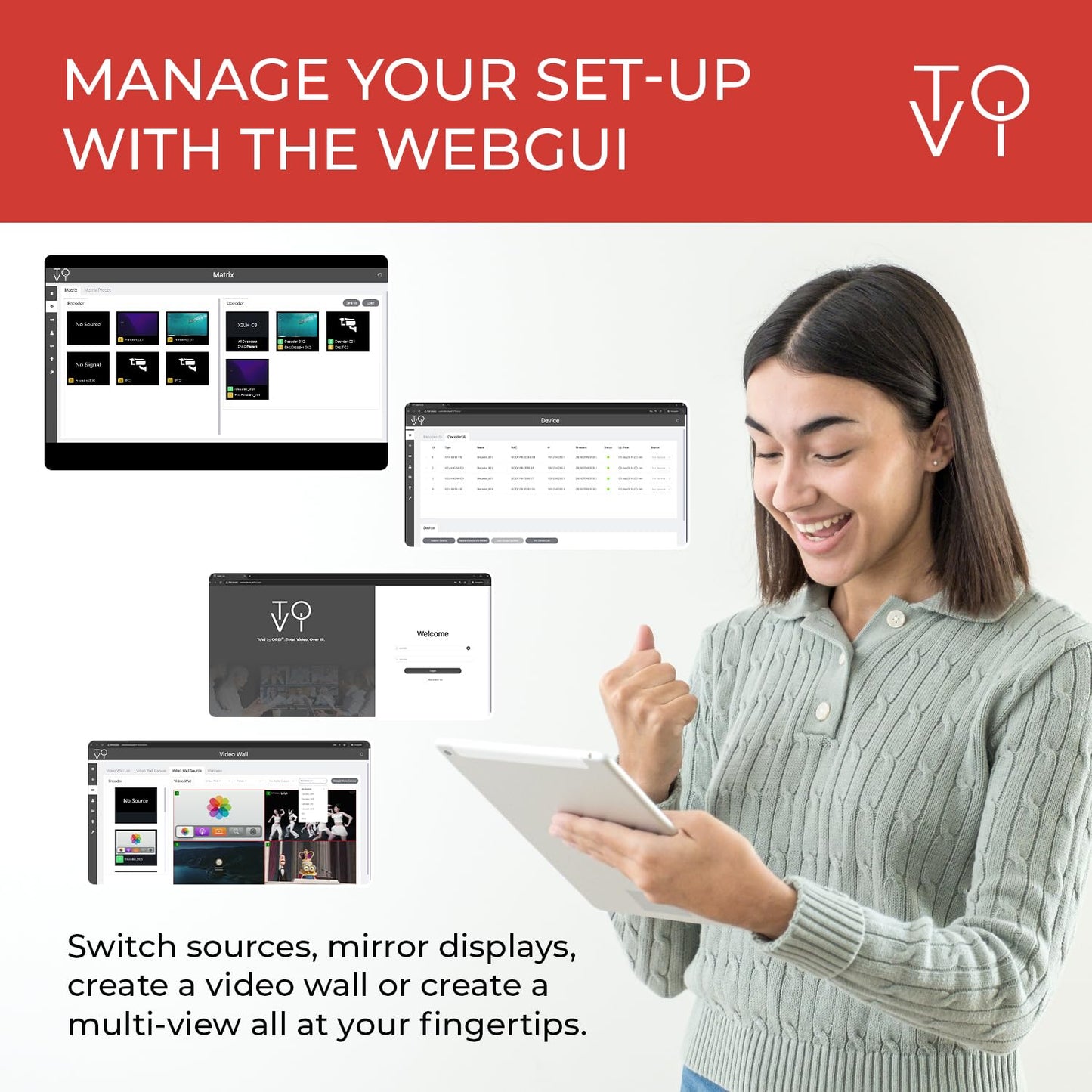 ToVi X2 Series IP Video Network Hub & Control Box with KVM, RS-232, IR, GPIO, PoE, Video Wall, Multi-PC Management, Drag-and-Drop Web GUI (X2UH-CB)