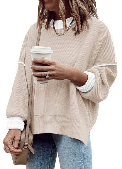 ETCYY Womens Oversized Sweaters Fall 2025 Fashion Clothes Trendy Batwing Sleeve Colorblock Striped Knit Pullover Tops