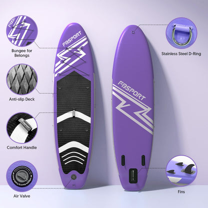 FBSPORT 11' Premium Stand Up Paddle Board, Yoga Board with SUP Accessories & Carry Bag | Wide Stance, Surf Control, Non-Slip Deck, Leash, Paddle and Pump for Youth & Adult (Purple)