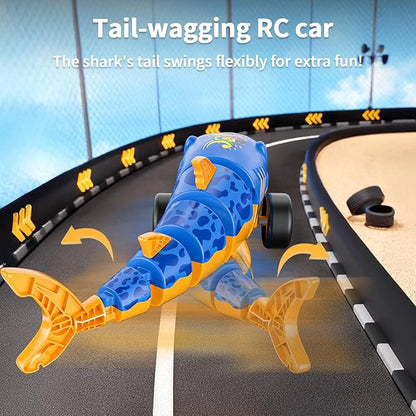 RC Shark Car Toy for Kids 2.4Ghz Remote Control Shark with Swinging Tail Shark Toy with LED Lights RC Car Toys for 3 4 5 6 Year Old Kids Idea for Boys &amp Girls