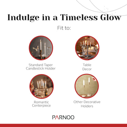 Tapered Candles - 80 Bulk Set of 6” Sticks - 5 Hours Clean, Long-Burning White Candlesticks - Dripless Unscented & Hand-Dipped Tall Candles for Dinners - White Taper Candles by PARNOO