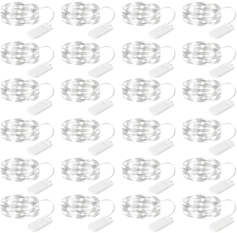 Brightown 24 Pack Fairy Lights Battery Operated - 7Ft 20 Led Mini String Lights Silver Wire Waterproof Firefly Starry DIY Lights for Bedroom Patio Wedding Party Christmas Decor (Pure White)