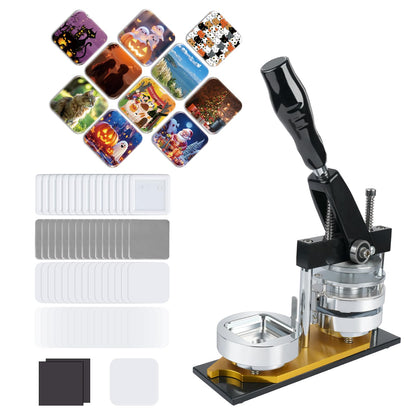 Happizza Fridge Magnet Button Maker Machine,1.97 in/50mm Metal Square Pin Maker Machine for Refrigerator Magnet,DIY Pin Badge Button Press Kits with 100 Sets Badge Supplies