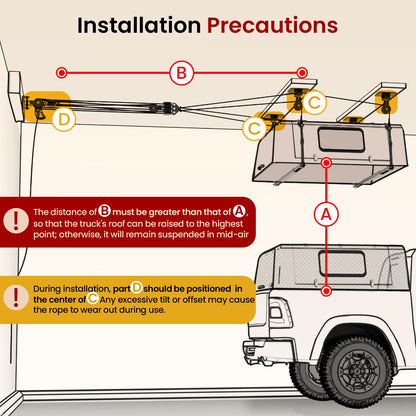 Pacikwest Truck Cap Hoist System for Garage Ceiling, Smart 4-Point Self-Leveling Garage Hoist with 8:1 Pulley Lift System, Easy One-Person Overhead Garage Storage Lift for Truck Topper Rack, 250 lb