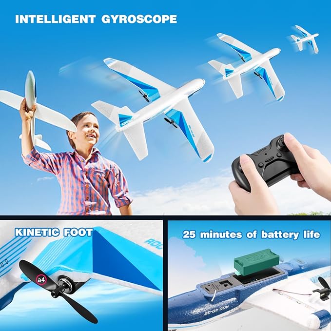 4DRC Remote Control Airplane for Kids Boys Adults G2 Remote Control Plane Jet for Beginners Adult Ready to Fly Airplane with One Key Aerobatic LED Light RC Plane for Kids 2 Battery