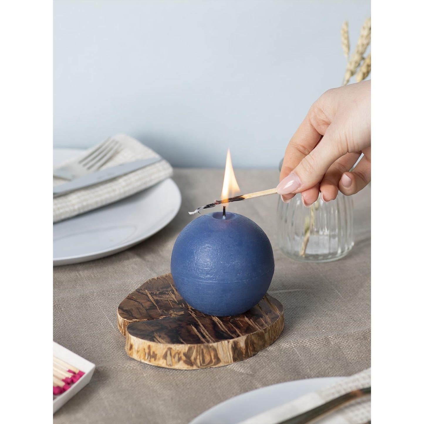 CANDWAX Set of 3 Round Candles Ball 3 inch - Royal Blue Spheres - Perfect as Wedding Decor and as Spheres for Home Decor - Long Burning Unscented Smokeless Dripless Navy Blue Candles