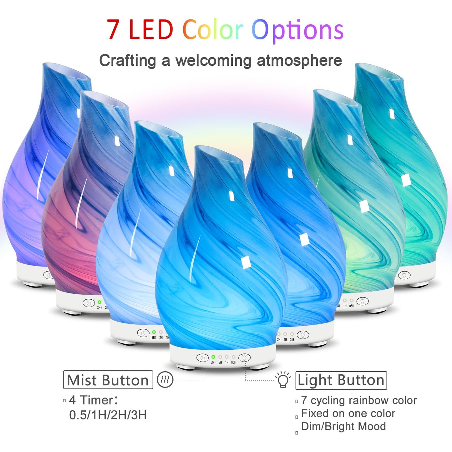 Essential Oil Diffuser 120ML Glass Ultrasonic Aromatherapy Oil Diffuser-Aroma Humidifier Glass Diffuser,7 Color Changing Light Waterless Auto-Off-Ultra-Quiet for Sleeping Yoga Home Office and Spa