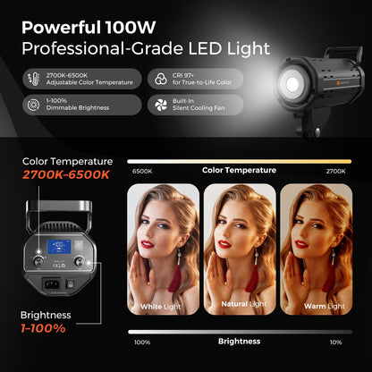 NearStream SL40 100W Softbox Lighting Kit with Tripod, 110'' Adjustable Stand, 27.6'' Softbox, 2700K–6500K Dimmable LED Studio Light, CRI 97+, Remote & App Control for Live Streaming and Video Record