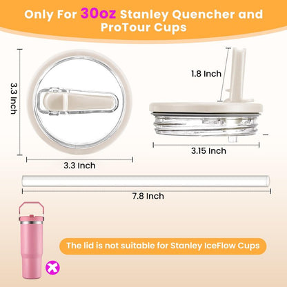 ANTAND 2 Pack Leak Proof Lid for 30oz Stanley H2.0 Quencher,No Spill Flip Straw Lid Replacement for Stanley Cup Accessories 30oz Tumbler Lid Replacement Straw Cover Cap for Stanley Lids(Cream,Purple)