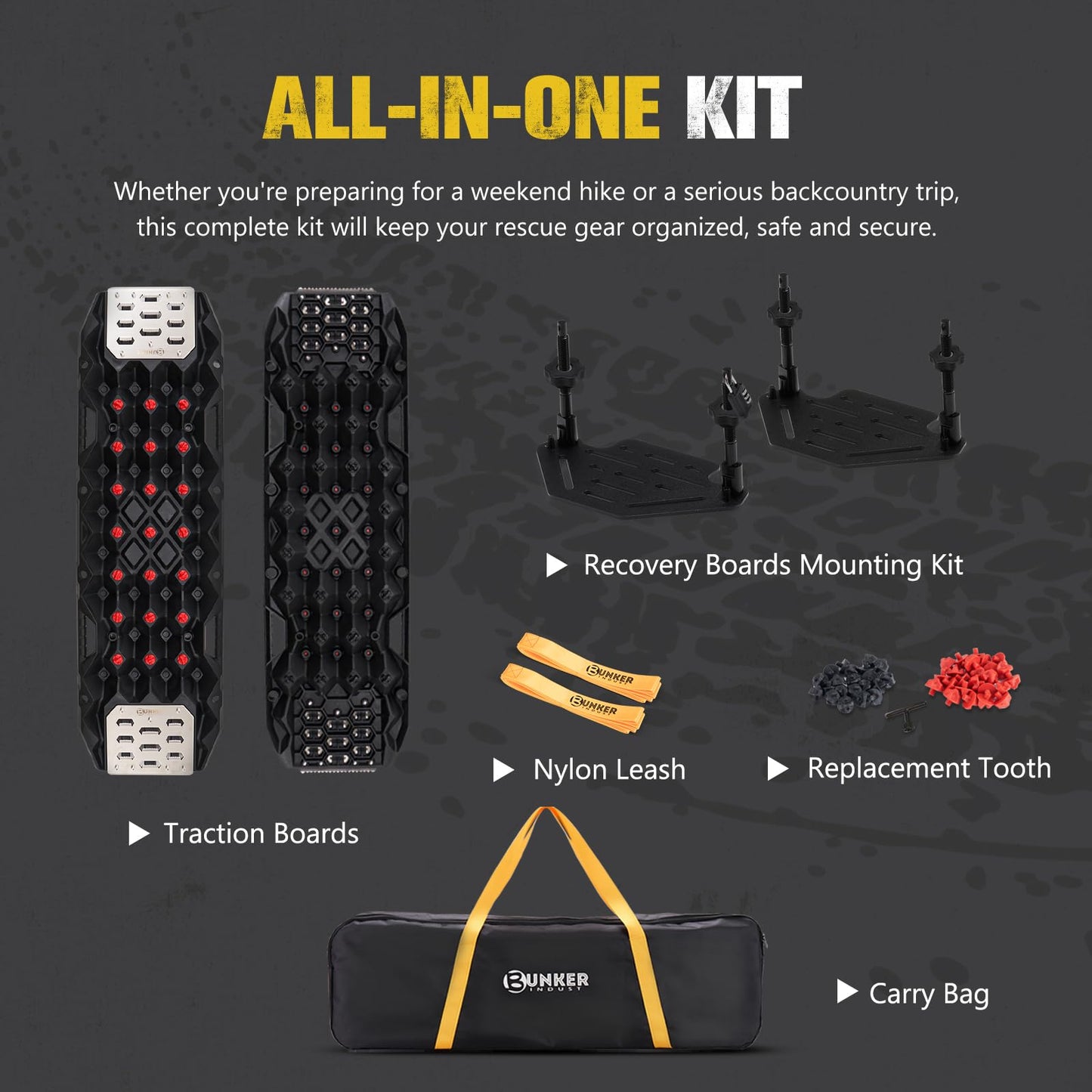 BUNKER INDUST Gen 11th Traction Boards with Mounting Kit, Pair Offroad Recovery Tracks with Jack Base for 4X4 Jeep Truck Tire Traction-Sand,Mud, Snow Ramps (Black)