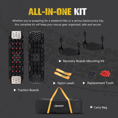 BUNKER INDUST Gen 11th Traction Boards with Mounting Kit, Pair Offroad Recovery Tracks with Jack Base for 4X4 Jeep Truck Tire Traction-Sand,Mud, Snow Ramps (Black)