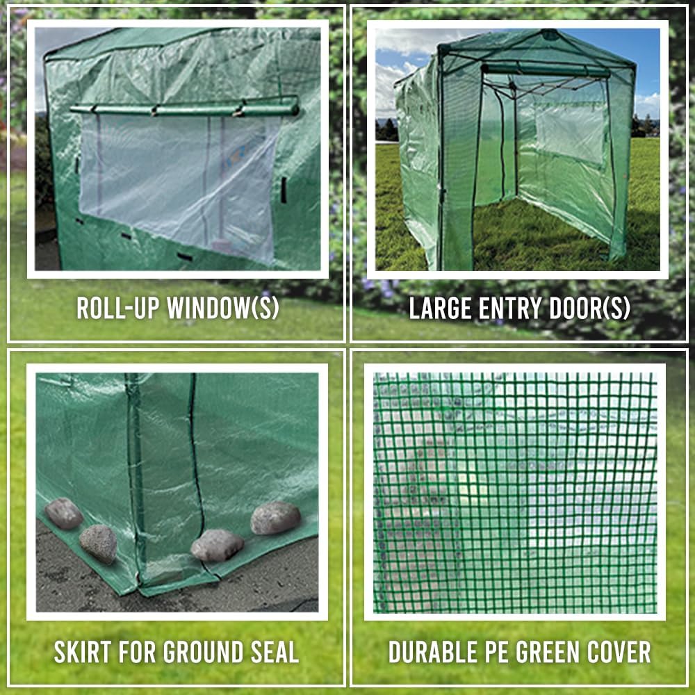 Garden Winds Reinforced Replacement Cover Compatible with The GH48-GRN-AZ Eagle Peak 8x6 Portable Walk in Pop Up Greenhouse Zipper Entry Doors 2 Mesh Side Windows - PE Fabric , Classic Forest