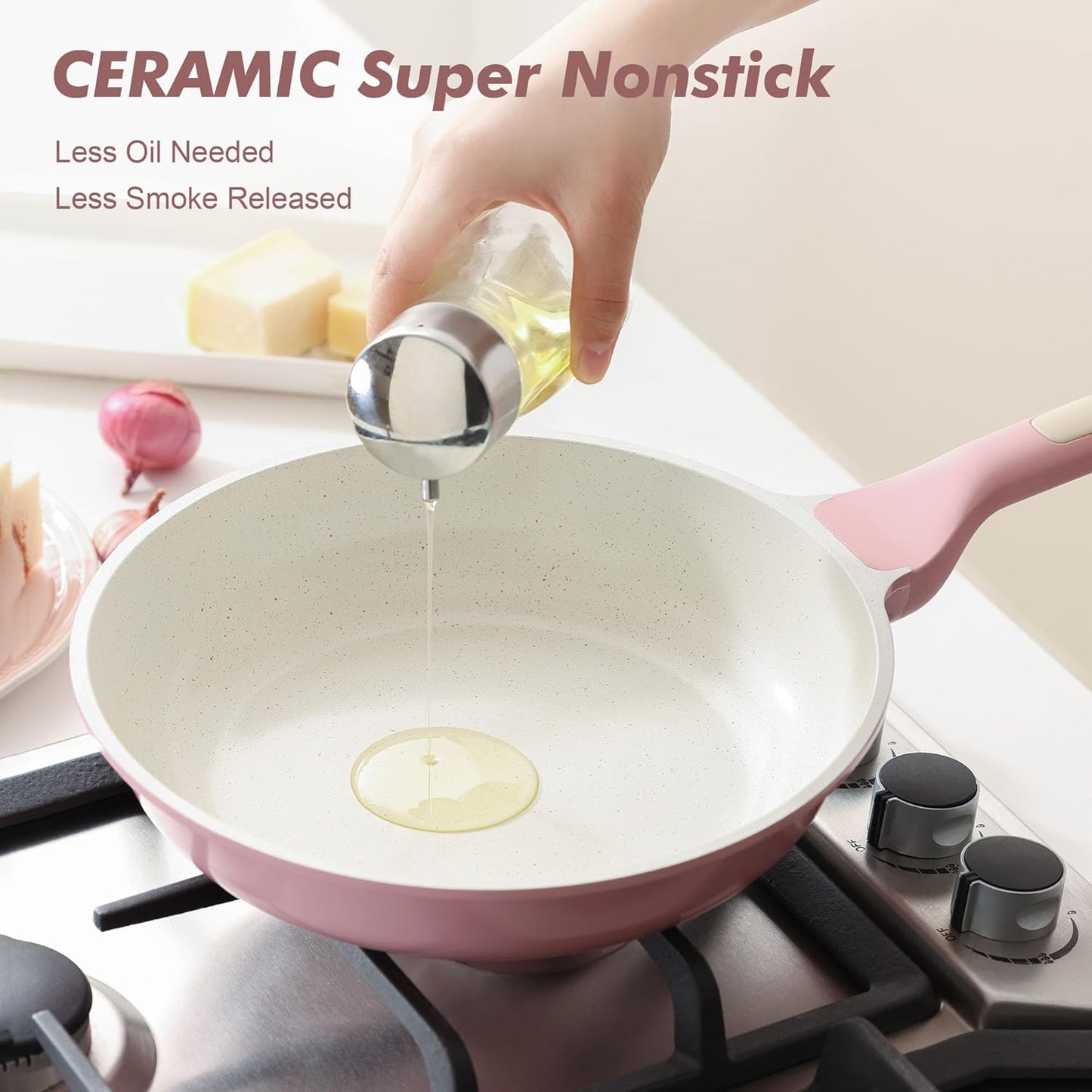 SENSARTE Nonstick Ceramic Frying Pan - 12.5 Inch Induction Compatible Skillet with Lid, Sakura Pink