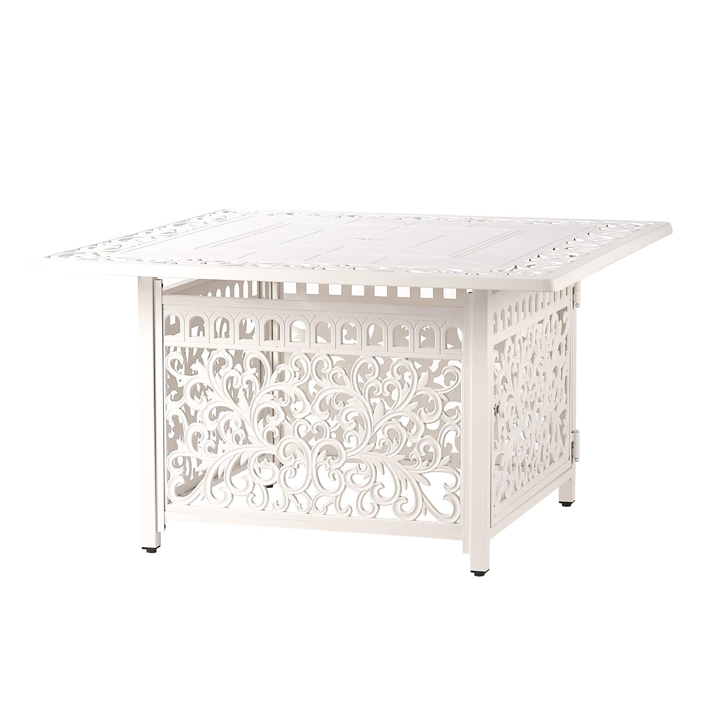 Oakland Living Square 42 in. x 42 in. Aluminum Propane Fire Pit Table with Glass Beads, Two Covers, Lid, 57,000 BTUs in White Finish