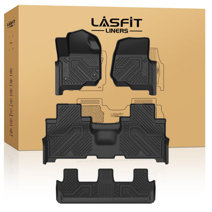 LASFIT Floor Mats for Ford Expedition | Expedition Max 8 Seater 2021 2022 2023 2024(Not Fit 7 Seats), All Weather TPE Protector Custom Fit for SUV Car Liners, 1st& 2nd& 3rd Row, Black 4pcs