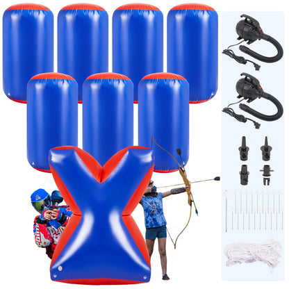 VioraWhite 8 Pcs Inflatable Air Bunker Set Inflatable Obstacles with Pump for Paintball, Airsoft, Archery Tag, Laser Tag, Water Gun, Soft Foam Rifle (Cylindrical Shape)