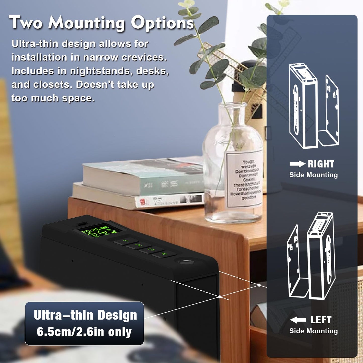 Biometric Slider Handgun Gun Safe for Home Nightstand,Cloakroom, Desk,Bed Side,Truck, Artemis Auto Sliding Door Hand Gun Safe for Pistol Unlock Fingerprint，Digital PIN，Key Access