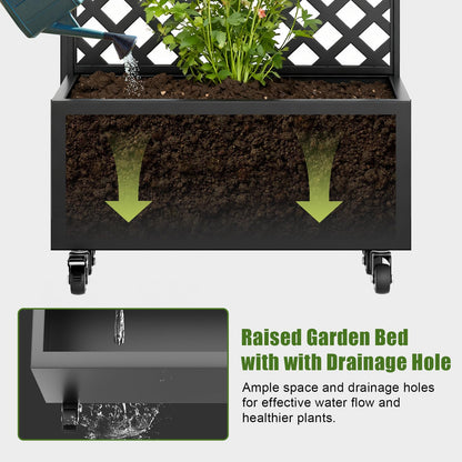 blusoke Metal Planter Box with Trellis and Wheels,Raised Garden Bed with Trellis,72" Tall Privacy Screen with Planter Box and Drainage Holes,Plant Trellis for Climbing Plants Outdoor,Vegetables,Vines