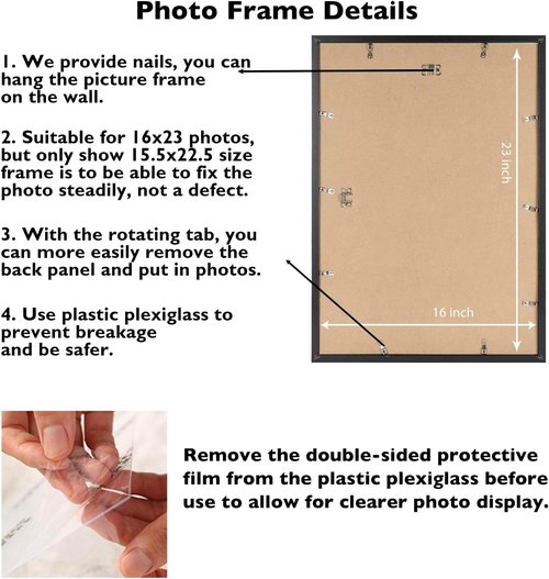 JCJMY 16x23 Picture Frame - Black Wall Gallery Frame for Horizontal & Vertical Photos