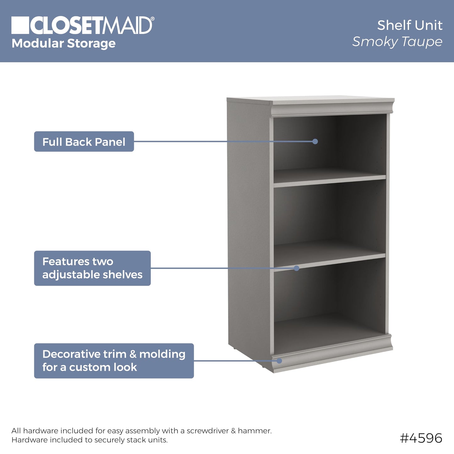 ClosetMaid Modular Storage 21.38-inch W 3-Shelf 4-Drawer Tower Wood Closet System, Smoky Taupe