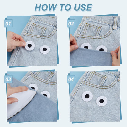 AHANDMAKER 20Pcs Eye Iron on Patches, Black White Cartoon Eyeball Applique Patch, Polyester Sew On Embroidery Appliques for Jackets Dresses Clothes Jeans Hats Backpacks Decoration DIY Crafts