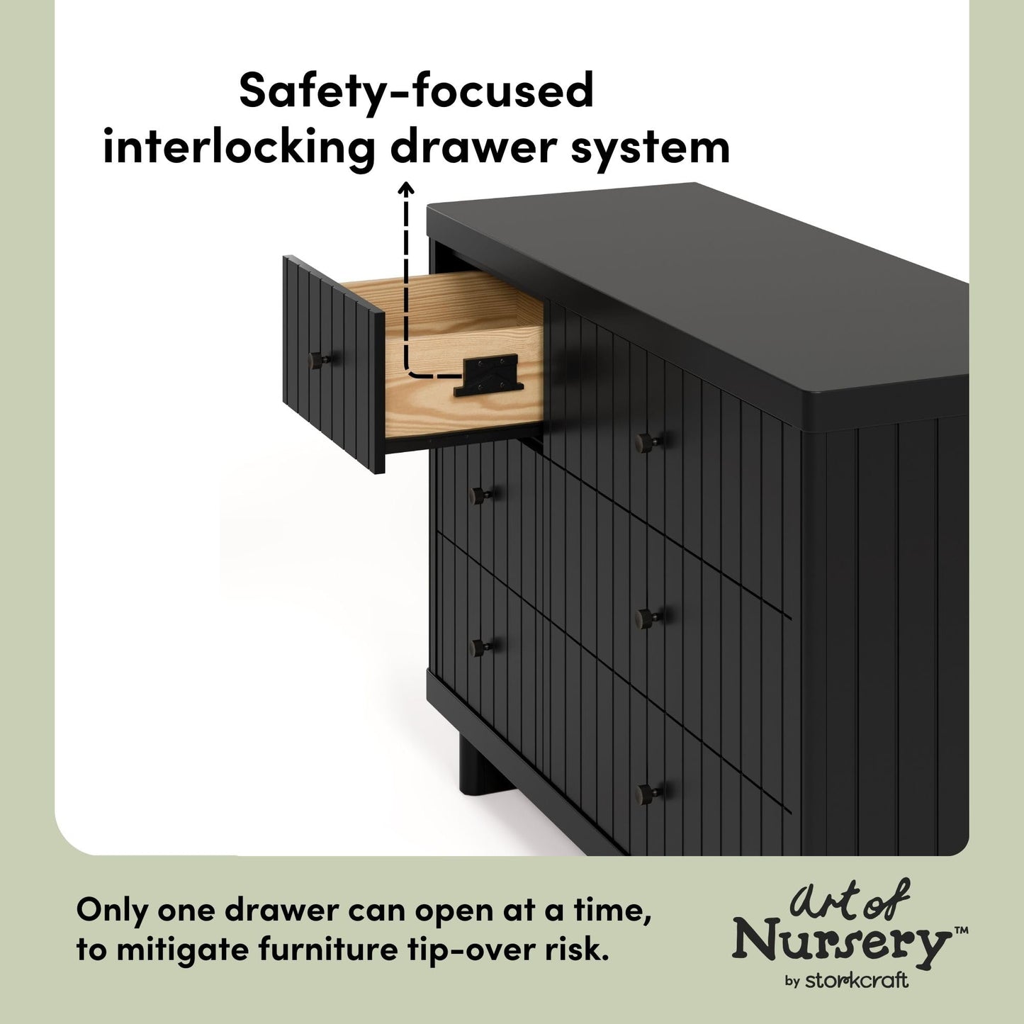 Storkcraft Kyoto 6 Drawer Dresser (Black) - GREENGUARD Gold Certified, Sturdy Wood Dresser for Nursery & Kids' Bedroom, Safety Interlocking Drawer System, and Easy Assembly with Pre-Installed Tracks