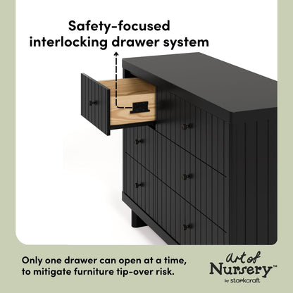 Storkcraft Kyoto 6 Drawer Dresser (Black) - GREENGUARD Gold Certified, Sturdy Wood Dresser for Nursery & Kids' Bedroom, Safety Interlocking Drawer System, and Easy Assembly with Pre-Installed Tracks