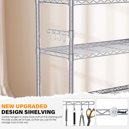 YNN Storage Shelves,6000Lbs 6 Tier Heavy Duty Metal Rolling Shelving Unit with Wheels & 8 Hooks, Adjustable Garage Wire Rack for Kitchen, Bathroom,Industrial,Pantry(36" W x 14" D x 72" H, Chrome)