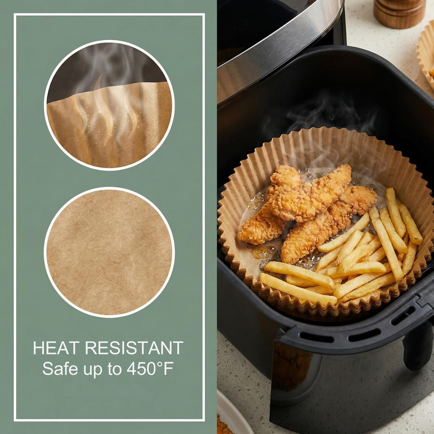 Air Fryer Paper Liners - 100PCS Natural Parchment Paper | Oil-Proof & Water-Proof, 6.3 Inch Round