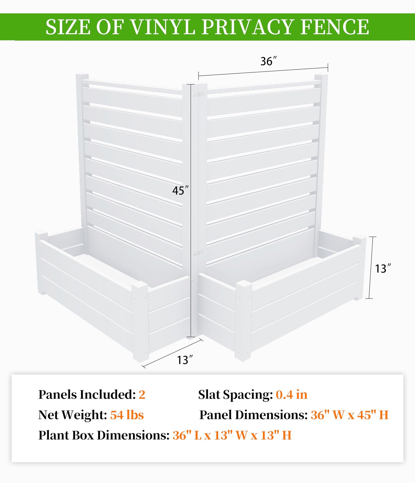 Qikdesign No-Dig Air Conditioner Fence 36""W X 45""H White Vinyl Privacy Fence with Planter Box for Trash Can Pool Equipment (2 Panels), VPFS3645-ND