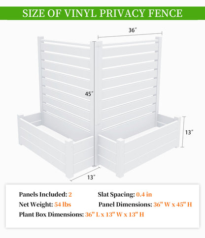 Qikdesign No-Dig Air Conditioner Fence 36""W X 45""H White Vinyl Privacy Fence with Planter Box for Trash Can Pool Equipment (2 Panels), VPFS3645-ND