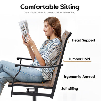 Soohow Outdoor Dining Chairs Set of 2, 360°Swivel Patio Dining Chair with Textilene Fabric, Outdoor Metal Armchair All Weather Resistant, Ergonomic Comfort, Perfect for Patio, Backyard, Balcony