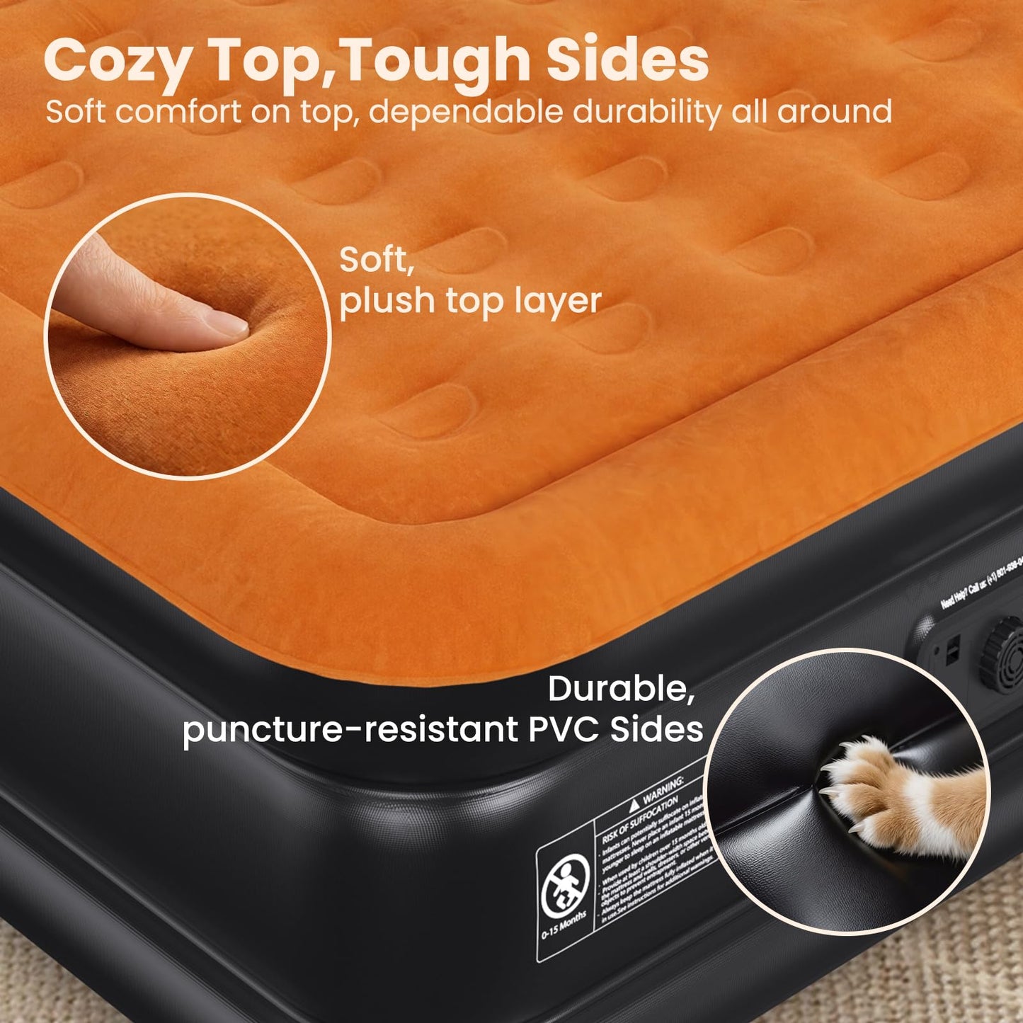 CHERIMOR Twin XL Air Mattress with Built-in Pump, 80" Extra Long, Reinforced Support Design, Stable & Durable, 500 lbs Capacity, 2-Min Fast Inflation, Portable Blow Up Bed for Home Guests & Travel