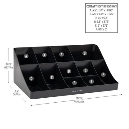 Mind Reader Cup and Condiment Station, Countertop Organizer, Coffee Bar, Kitchen, Stirrers, 17.875"L x 9.5"W x 6.625"H, Black