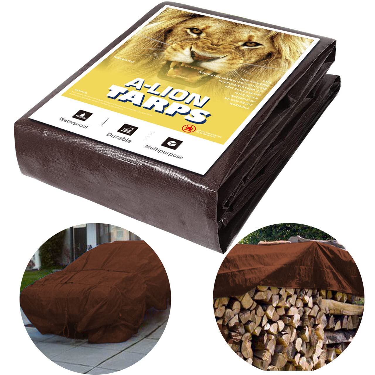 40x60Ft,Tarps Heavy Duty Waterproof, 10Mil Poly Tarps, Brown Multipurpose Tarpaulin with Metal Grommets, Edge Reinforcement Tear Resistant, UV Resistant, Camping, Outdoor Coverings
